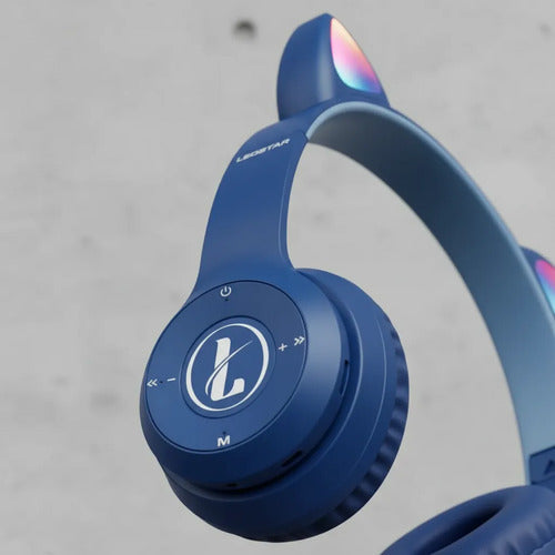 Auricular Orejas Gato Vincha Bluetooth Tf Micrófono Infantil Azul