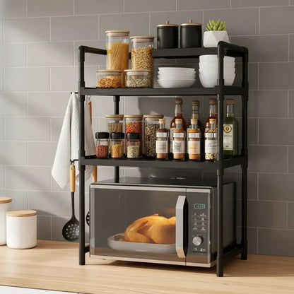 Organizador Rack Negro Cocina 3 Niveles Mesada Estante Microondas Veoquiero