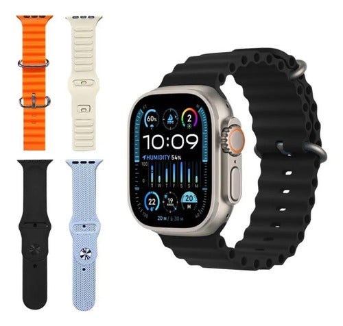 Smartwatch T20 Ultra 4 Mallas Llamada Bluetooth Notificacion Plateado Deportiva Perforada / Sport Negro