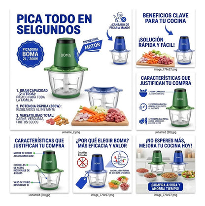Picadora Procesadora Carne Verdura 2l Cuchilla Doble Capa Verde