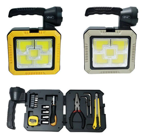 Foco Linterna Camping Solar + Kit Herramientas + Powe Bank Blanco Negro