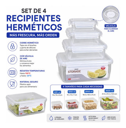 Set Recipientes Hermeticos Plasticos X4 Cocina Blanco
