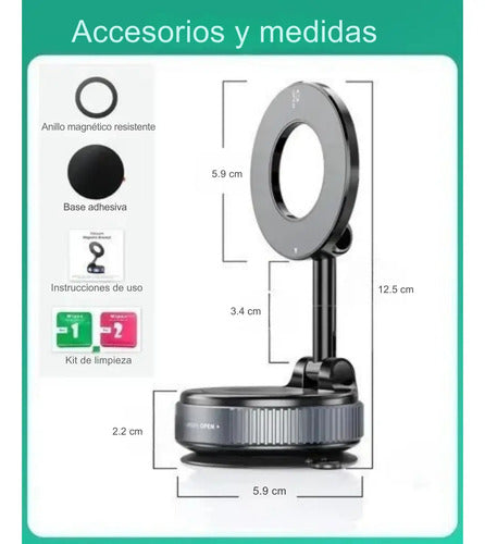 Soporte Magnetico Celular Giratorio 360 Ventosa Resistente Negro