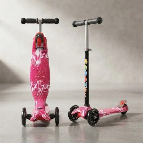 Tripatín Scooter Infantil Luces Ruedas Altura Regulable 50kg Rosa