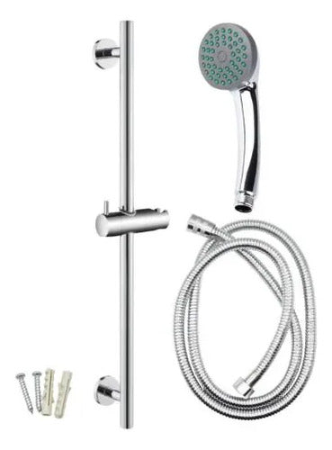 Set Ducha Manguera Soporte Barra Ajustable Manual Barra 140c Plateado Cromado