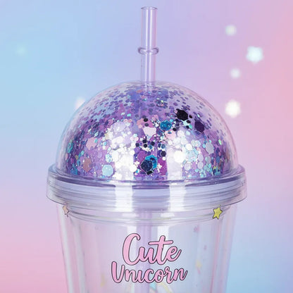 Vaso Acrílico Doble Pared Unicornio Tapa Sorbito 380ml Termo Violeta