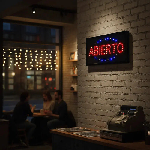 Cartel Led Luminoso Abierto 220v Azul Y Rojo 48x25 Veoquiero Azul Y Rojo Veoquiero