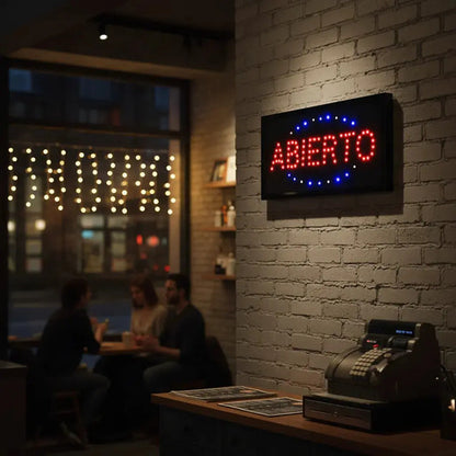 Cartel Led Luminoso Abierto 220v Azul Y Rojo 48x25 Veoquiero Azul Y Rojo Veoquiero