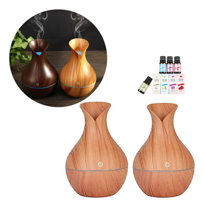 Set De 2 Humidificador Perfumador Aromatizador + 4 Aceites Marron/ Marron Claro