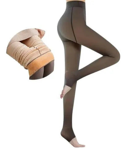 Medias Cancan Termica Forrada Polar Ultra Elastica Talle L Negro Traslúcido Elegante Estribo / Talonera Sujeción En Talón L