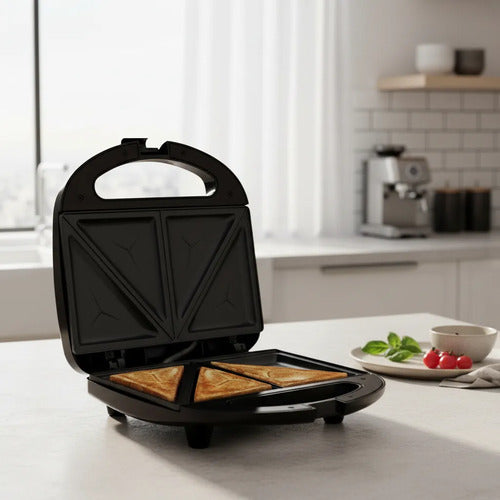 Sandwichera Electrica 750w Antiadherente Acero Inoxodable Eq Negro