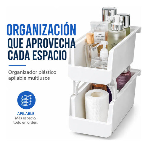 Organizador Canasto Plástico Apilable Multiuso 30cm Baño Blanco