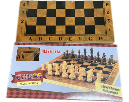 Juego De Mesa 3en1 24cm Ajedrez Damas Backgammon Madera 5002