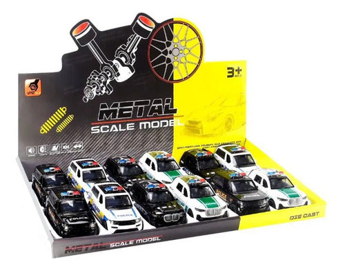 Set X12 Autos Policía En Miniatura Aluminio Puertas Metal Policía