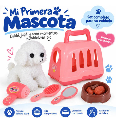 Set Mascota Infantil Peluche Jaula Accesorios Belleza Rosa