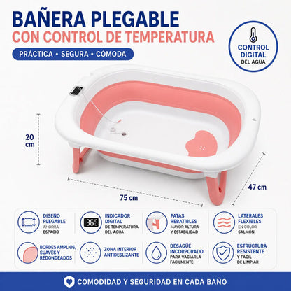 Bañera Infantil Plegable Termómetro Digital 75x47cm Plástico Salmón