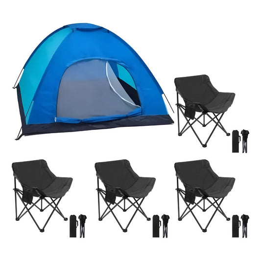 Carpa Camping 3 A 4 Personas + 4 Sillas Plegables Con Funda