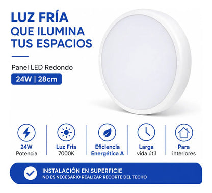 Panel Led Redondo Plafón 24w Luz Fría 7000k 28cm Blanco
