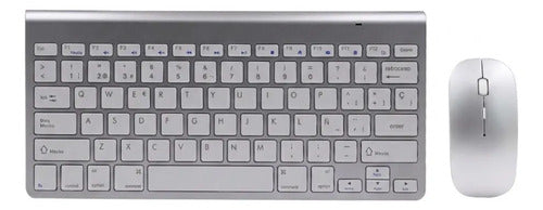 Combo Teclado Mouse Inalambrico Español Ñ Slim Usb 2.4ghz Pc Plateado