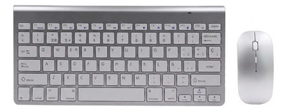 Combo Teclado Mouse Inalambrico Español Ñ Slim Usb 2.4ghz Pc Plateado