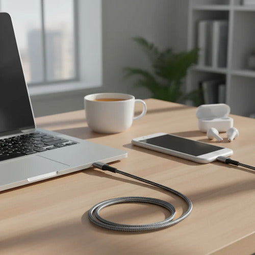 Cable Usb Tipo C A Ios Reforzado Carga Y Datos 1 Metro Nylon Gris