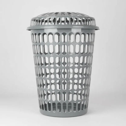 Canasto Cesto Ropa Tapa Plástico Calado Redondo Resistente Gris
