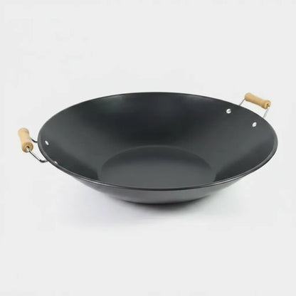 Sartén Wok Antiadherente Acero Carbono Cocina Asas Madera Negro