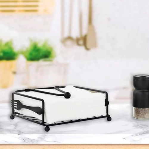 Servilletero Metalico Mesa Con Aprieta Papel Cuadrado Negro Negro