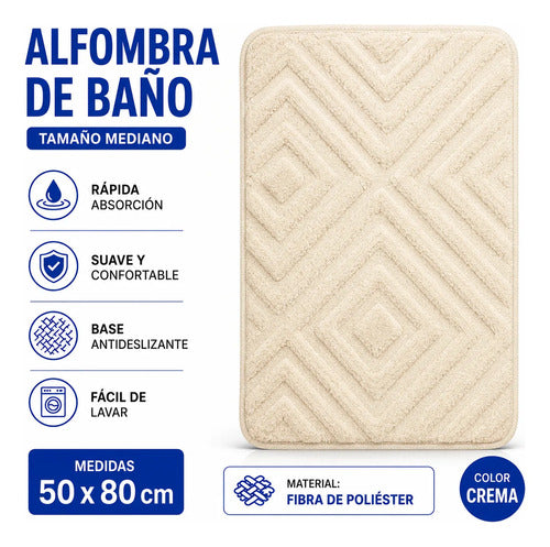 Alfombra Baño Absorbente Antideslizante Poliéster 50x80cm Crema