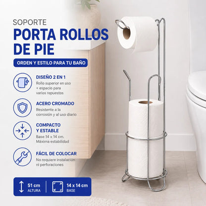 Soporte Portarrollos Baño Metalico Pie 51cm Papel Higienico Plateado