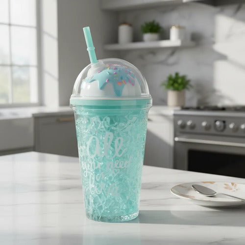 Vaso Acrílico Sorbito Helado Doble Pared 450ml Celeste Celeste