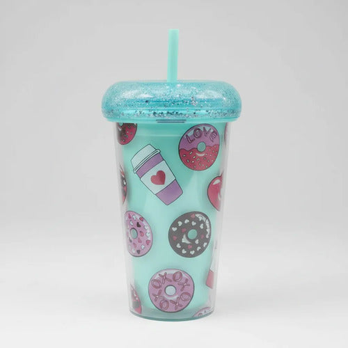 Vaso Acrílico Doble Pared Sorbito Tapa Silicona Flexible 450 Celeste