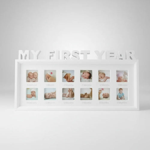 Portarretrato Múltiple Bebé Primer Año 12 Fotos 21x41cm Blanco