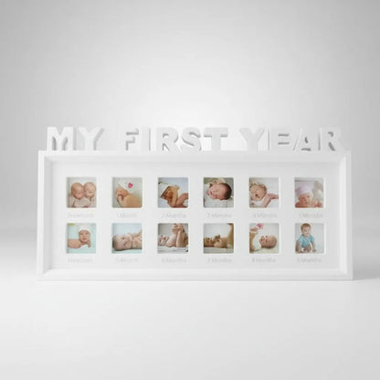 Portarretrato Múltiple Bebé Primer Año 12 Fotos 21x41cm Blanco
