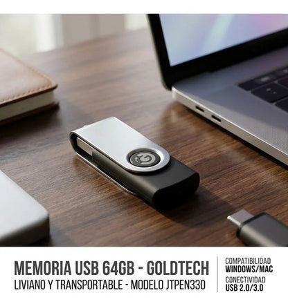 Pendrive Memoria Usb 64gb 3.0 Alta Velocidad Pc Mac Laptop Negro