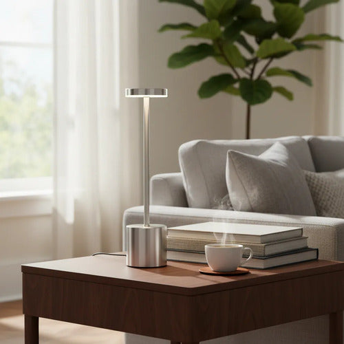 Lampara Luz Gold Led Velador Usb Touch Recargable Tactil Plateado Blanco
