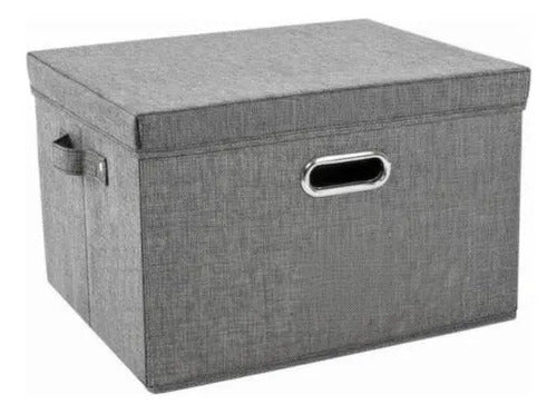 Caja Organizadora Plegable Tela Con Asas Tapa 38x25x25cm Gris