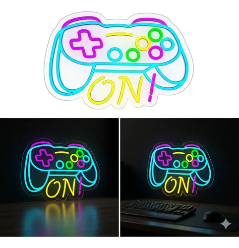 Letrero Cartel Neon Joystick On Gamer Pared Habitacion Usb Multicolor