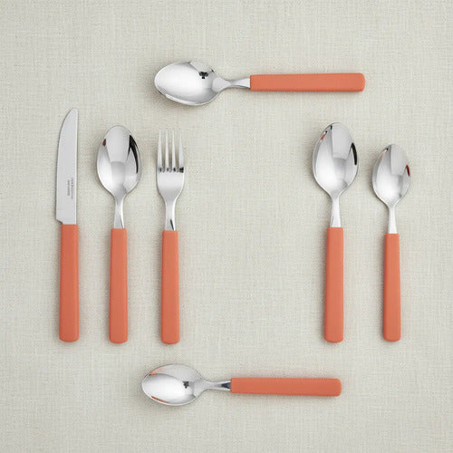 Set Kit Juego De Cubiertos Acero Inoxidable Pack X16 Piezas Salmón