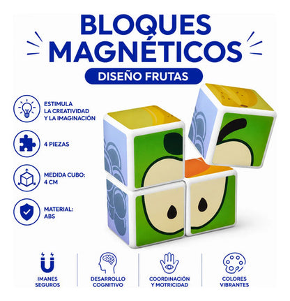 Bloques Cubos Magnéticos Frutas 4 Piezas Cubos Didácticos 4 Sin Personaje