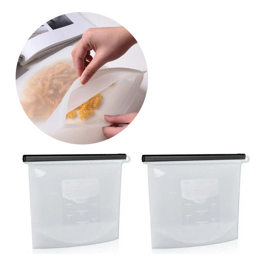X2 Bolsa Reutilizable De Silicona Hermetica Alimentos 1000ml