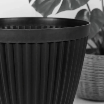 Maceta Plástica Redonda 30x28.5cm Jardín Flores Plantas Gris Negro