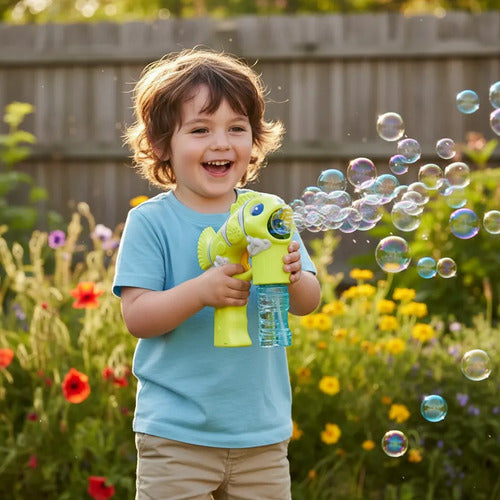 Lanza Burbujas Automático Pez Luces Música Juguete Infantil Verde