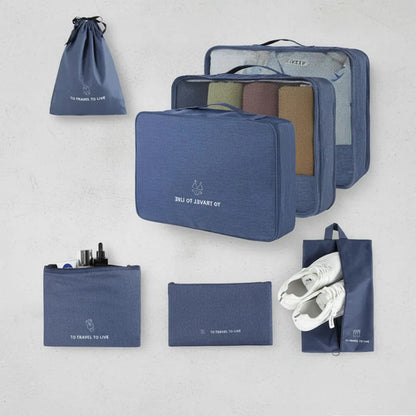 Set Pack Organizadores Viaje 7 Piezas Valija Ropa Bolsas Azul