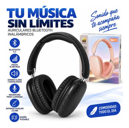 Auriculares Inalámbricos Micrófono Plegables Bluetooth 5.3 Negro