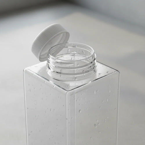 Botellas Transparente Reutilizable Cuadrada Tapa Libre Bpa Transparente