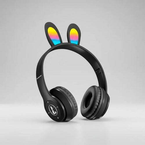 Auricular Infantil Bluetooth Rabbit Tf Mic Vincha Ajustable Negro