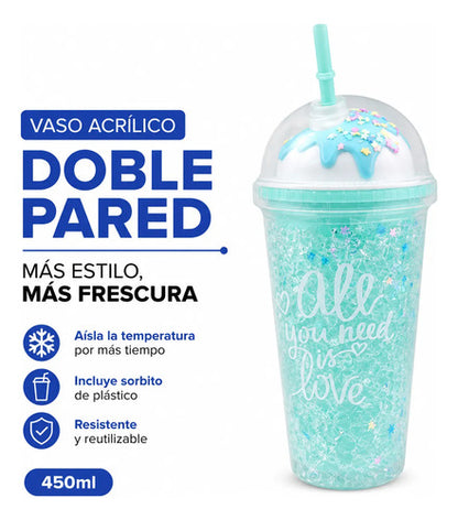 Vaso Acrílico Sorbito Helado Doble Pared 450ml Celeste Celeste