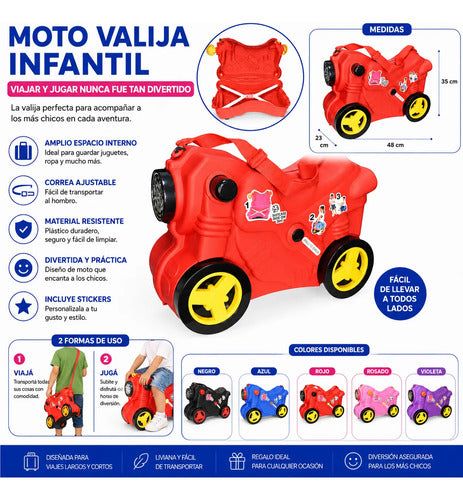 Andador Valija Infantil Moto Ruedas Correa Ajustable Viaje Rosa