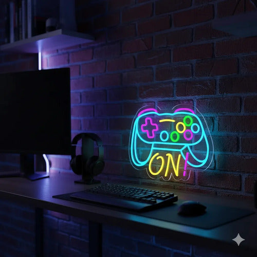Letrero Cartel Neon Joystick On Gamer Pared Habitacion Usb Multicolor